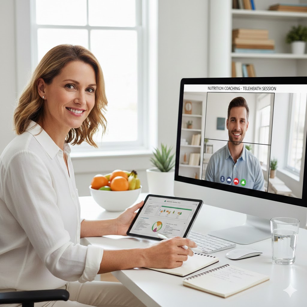 Dietician providing telehealth nutrition counseling