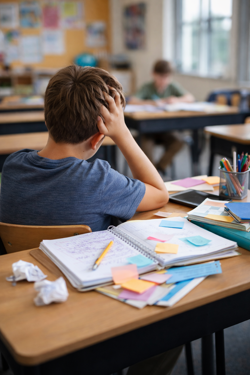 Child looking bored while studying